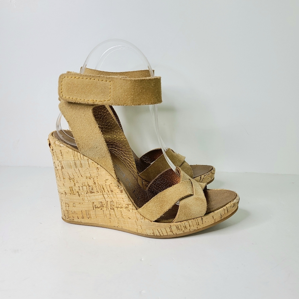 Pedro Garcia Tan Suede Ankle Strap Platform Espadrille Sandals